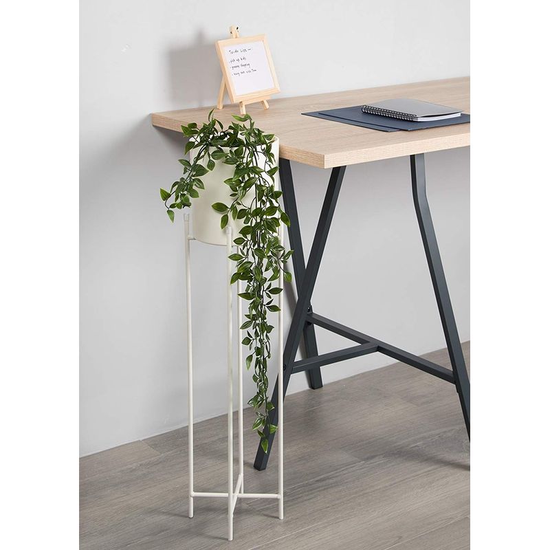 2 Pack Small Planter with Tall Metal Plant Stand for Indoor Outdoor Floor, White