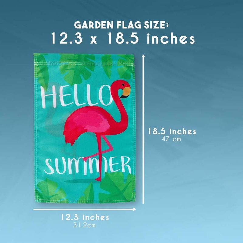 Double Sided Garden Flag, Hello Summer Lawn Banner, Flamingo (12.5 x 18.6 In)
