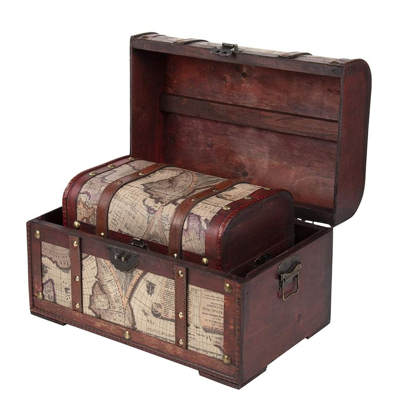 Juvale Antique Wooden Treasure Chest, Keepsake Boxes (3 Piece Set)