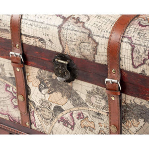 Set of 3 Wooden Storage Chest & Vintage Trunks, Victorian Map Print (Large, Medium & Small)