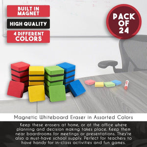 Mini Square Whiteboard Erasers (4 Colors, 24 Pack)
