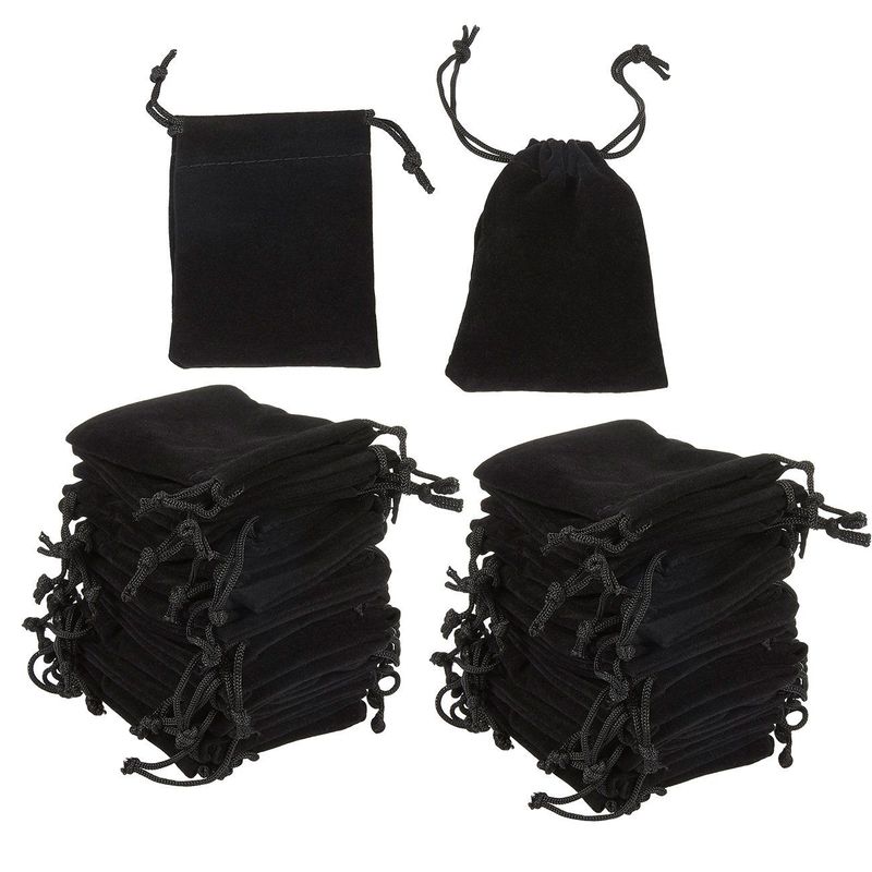 50 Pack Small Velvet Jewelry Bags with Drawstring Gift Pouch for Wedding Favor and Dice 3.4 x 2.5 inches (Black)