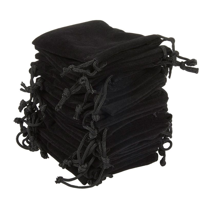50 Pack Small Velvet Jewelry Bags with Drawstring Gift Pouch for Wedding Favor and Dice 3.4 x 2.5 inches (Black)