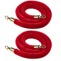 Red Velvet Stanchion Rope - 2-Pack Crowd Control Rope Barrier with Polished Gold Hooks, 5 Feet