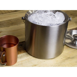 Insulated Stainless Steel Ice Bucket with Scoop, Lid and Handle (6.6 x 7.5 in)