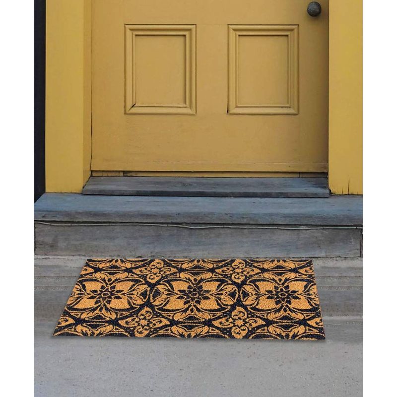 Welcome Mat for Front Door, Talavera Floral Natural Coir Doormat (30 x 17 in)
