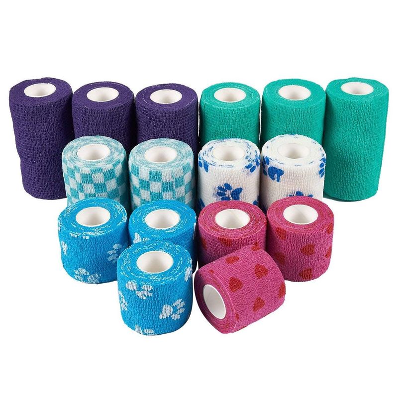 Self Adhesive Bandage Wrap, Cohesive Tape in 3 Sizes and 6 Designs (16 Pack)