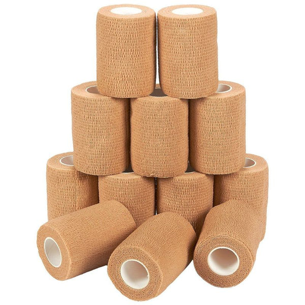 Self Adhesive Bandage Wrap, Cohesive Tape (Tan, 3 In x 5 Yards, 12-Pack)