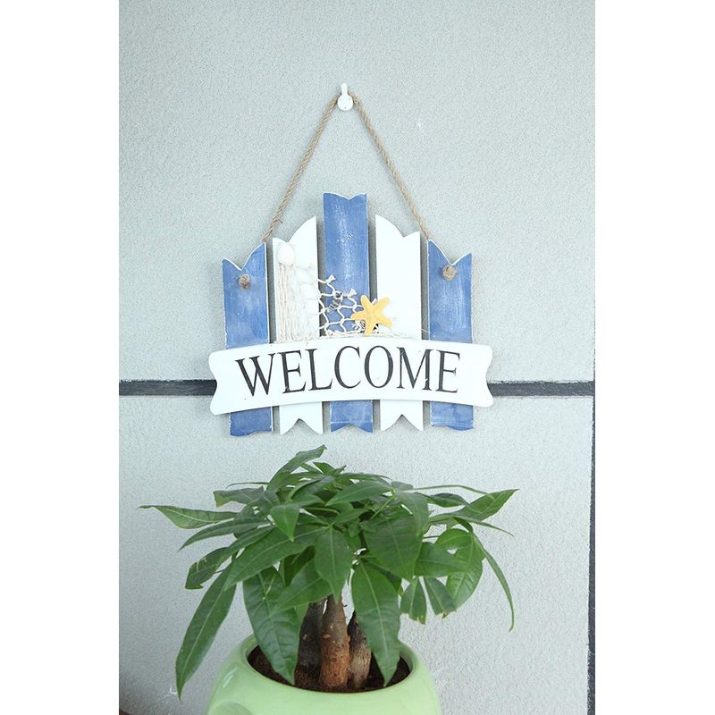 Juvale Welcome Sign Board - Home Inside Outside Decoration Beach Greeting Ocean Sea Net Star Fish 10" - Indoor/Outdoor Home/Oceanside/Sea & Shore Decor- Rope, Seashell, Starfish, Beach Theme