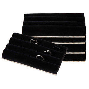 Ring Pads - 5-Pack Velvet Ring Display Trays, Ring Box Insert, Holder, Case, Ring Foam, for Jewelry Accessories Storage, Show, Retail, Shop, Home, Counter Top, 3 Slots, Black, 5.5 x 3.3 x 0.78 Inches