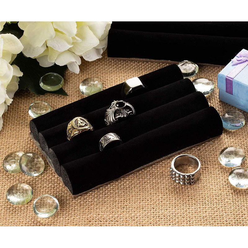 Ring Pads - 5-Pack Velvet Ring Display Trays, Ring Box Insert, Holder, Case, Ring Foam, for Jewelry Accessories Storage, Show, Retail, Shop, Home, Counter Top, 3 Slots, Black, 5.5 x 3.3 x 0.78 Inches