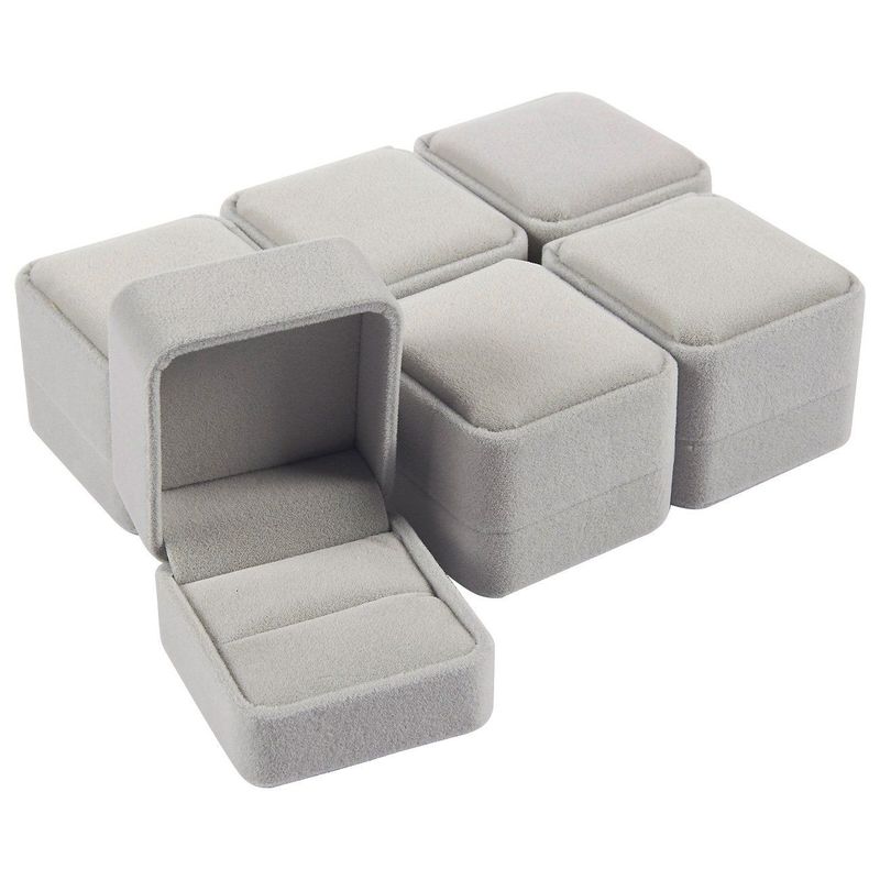 6 Pack Jewelry Box Set - Jewelry Boxes - Velvet Jewelry Box Ring Gift Box Set, Single Ring Box Cases - for Proposal, Engagement, Wedding, Presentation - Grey, 2.5 x 1.7 x 2.2 Inches