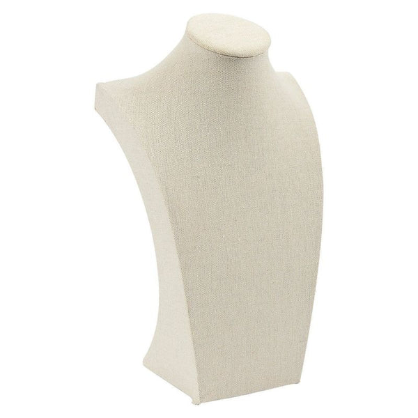 Linen Wooden Jewelry Holder - Jewelry Store Display Bust Stand for Jewelry Accessories, Necklaces Chain, Bracelets, Choker, Pendant - Beige, 11.8 Inches