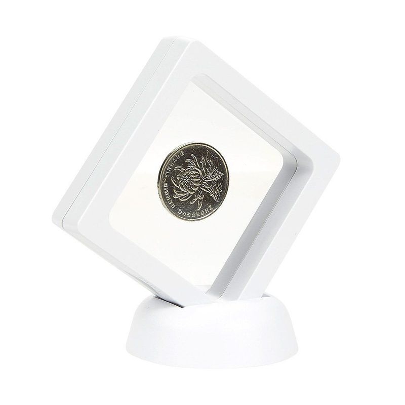Coin Display Stand - Set of 10 3D Floating Frame Suspension Holder for AA Medallions, Challenge Coins, Chip, Jewelry 2.75 x 2.75 x 0.75 inches (White)