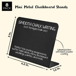 Juvale 8-Pack Mini Metal Chalkboard Stands - Erasable Signs for Tables, Weddings, and Parties, 3 x 4 Inches