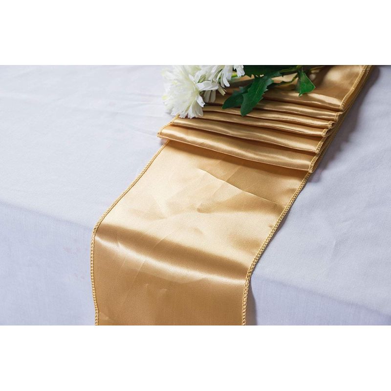 Gold Table Runner - 10 Pack Wedding Table Runners, Tablecloth Runner Decoration, Perfect for Weddings, Baby Showers, Birthdays, Special Occasions, Catering, 108.3 x 11.8 inches