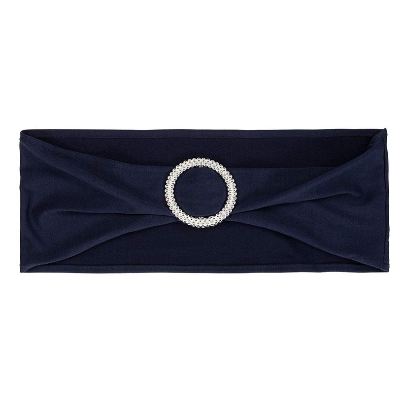 Navy Blue Chair Sashes with Silver Buckle (13.2 x 5 in, 50 Pack)