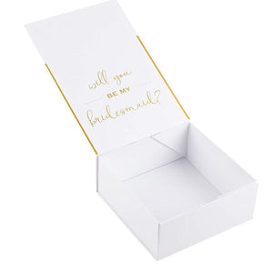 2 Bridesmaid Proposal Box and 1 Maid of Honor Proposal Gift Box, Gold Foil Text and Border, Customizable Cover, Perfect for Will You Be My Bridesmaid, MOH Presents, White, 8 x 8 x 3.6 Inches