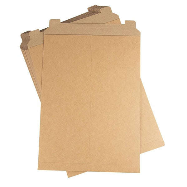 Rigid Mailers - 25-Pack Stay Flat Photo Document Mailers, Flap Closure Paperboard Envelope Mailers for Photos, Pictures, Documents, No Bend, Kraft Brown, 13 x 18 inches