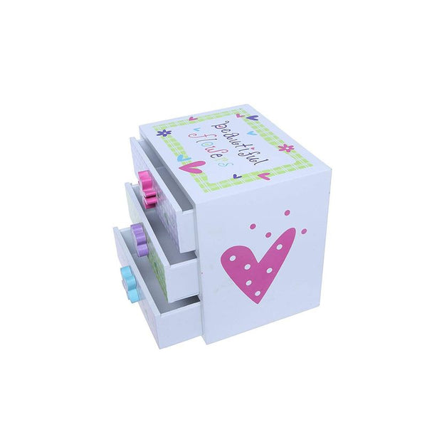 Small Floral Wood Jewelry Box for Girls with 3 Drawers (6 x 4.5 x 6 In)