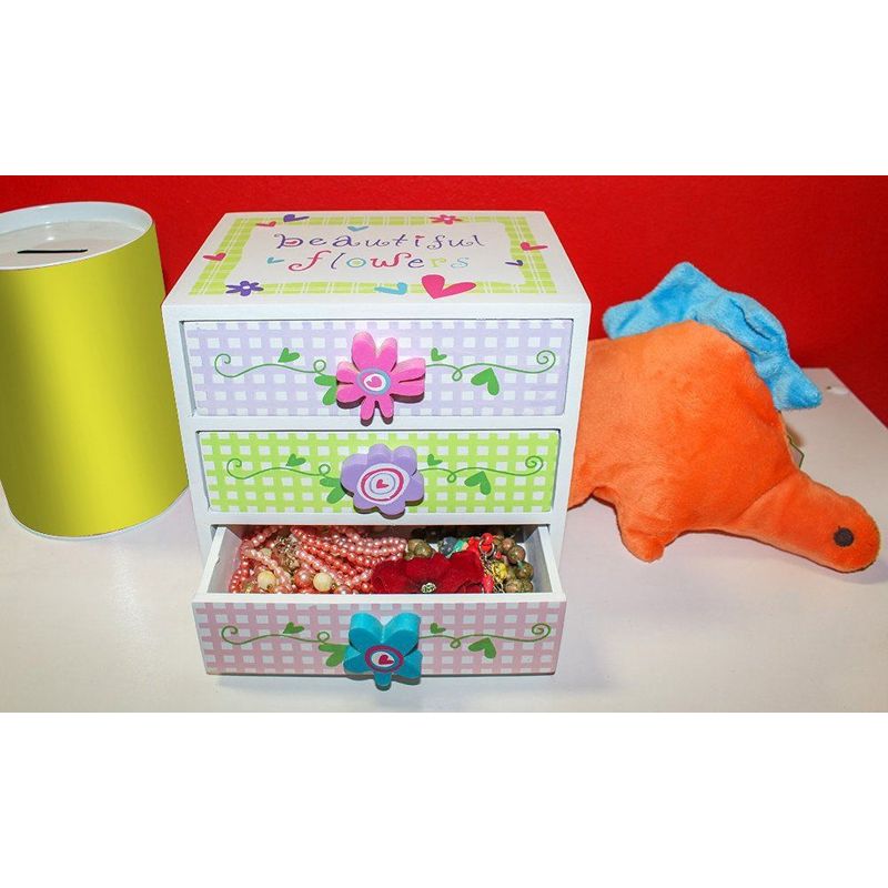 Kids Jewelry Box - Colorful Flower Compartment Drawer - Small Square Accessories