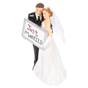 Juvale Wedding Cake Toppers - Bride Groom Cake Topper Figurines Holding Just Married Board - Fun Cake Topper for Wedding, Decorations, and Gifts - 3.3 x 5.8 x 2.25 Inches