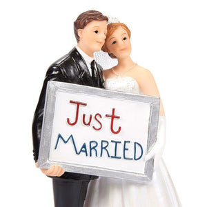Juvale Wedding Cake Toppers - Bride Groom Cake Topper Figurines Holding Just Married Board - Fun Cake Topper for Wedding, Decorations, and Gifts - 3.3 x 5.8 x 2.25 Inches