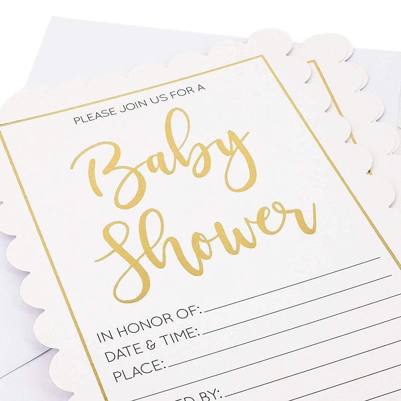 Juvale 36-Pack Gold Foil Unisex Baby Shower Invitations with Envelopes 5 x 7 Inches