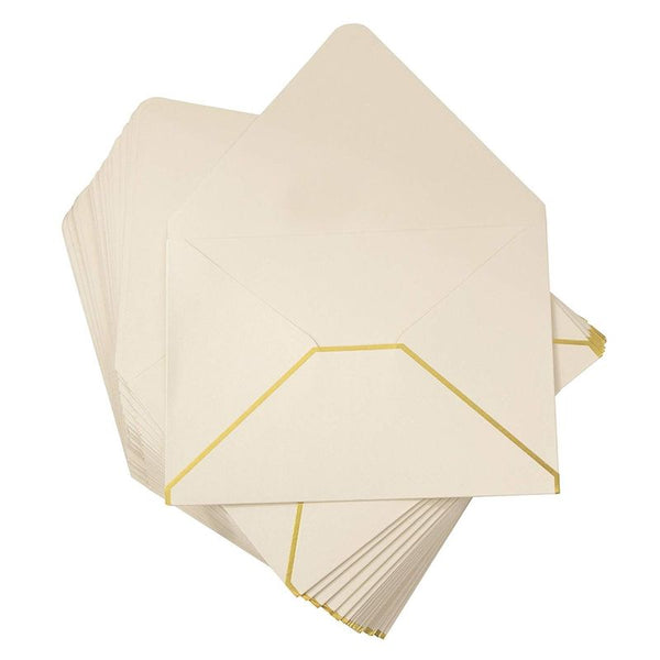 A7 Ivory Envelopes with Gold Foil Edges for Mailing Invitations (5x7 In, 50 Pack)