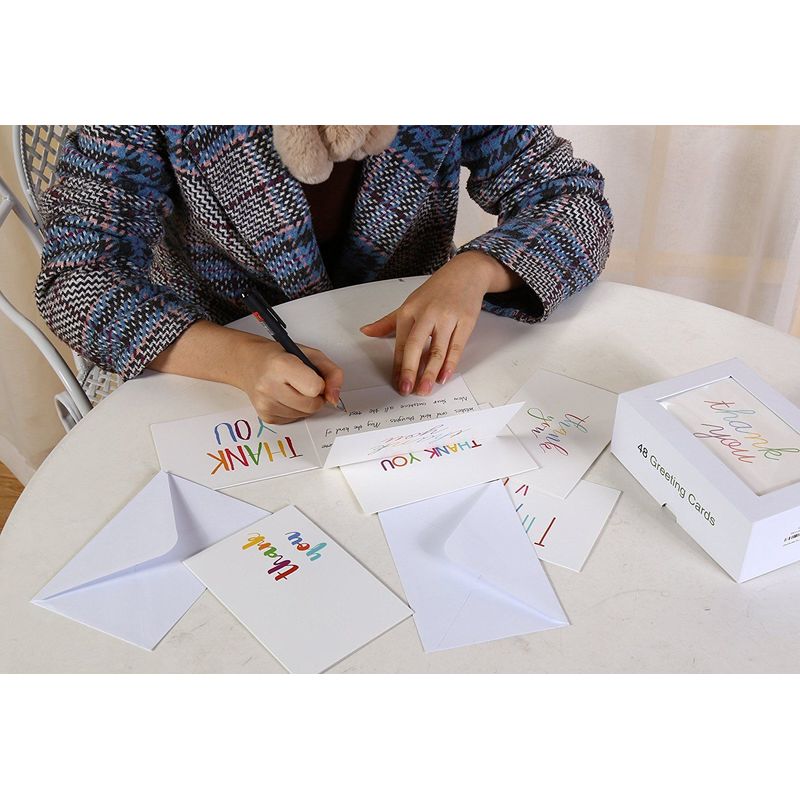 Blank Thank You Cards with White Envelopes, 6 Colorful Designs (4 x 6 In, 48 Pack)