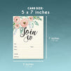 Watercolor Join Us Invitation Cards - 50 Fill-In Floral Classy Invites with Envelopes for Kids Birthday, Bridal Shower, Wedding, 5 x 7 Inches, Postcard Style