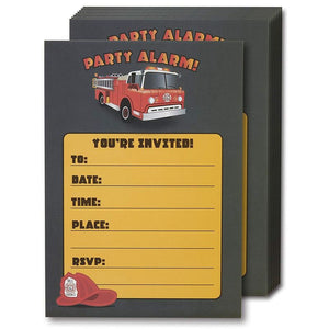 Fire Truck Invitation Cards - 24 Fill-in Invites with Envelopes for Kids Birthday Bash and Theme Party, 5 x 7 Inches, Postcard Style