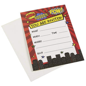 Comic Book Action Hero Birthday Party Fill-In Invitation Cards (5 x 7 In, 24 Pack)