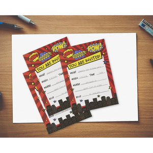 Comic Book Action Hero Birthday Party Fill-In Invitation Cards (5 x 7 In, 24 Pack)