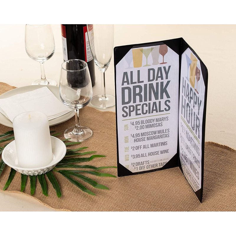 Juvale 6-Pack Menu Holder - Menu Covers for Restaurant, Bar, Lounge, Happy Hour Drinks, Wine List, Double View with Clear PVC Sheets for Paper Protection, 11.3 x 5 Inches