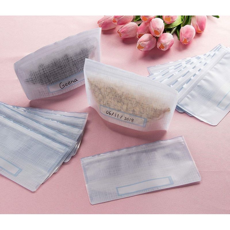 Reusable Snack Bag - 30-Pack Mini Food Storage Bag with Write On Labels, Waterproof Resealable Container, for Nuts, Chips, Small Sandwich Baggies, Light Blue, 7.25 x 4 Inches