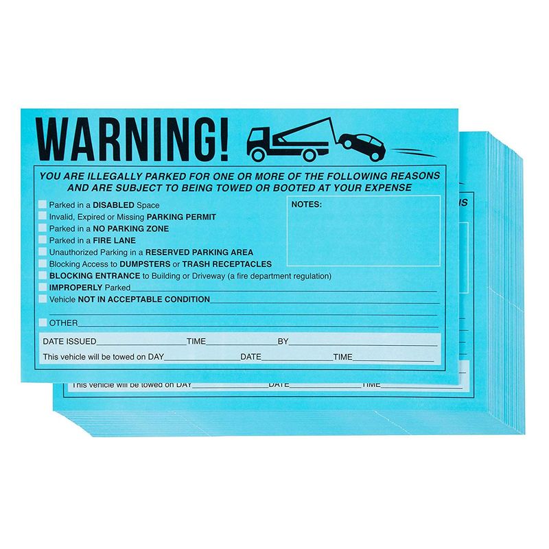 Parking Violation Stickers - 50-Pack Towing Stickers, Vehicle Parking Warning Stickers, No Parking Sign, Car Window Sign, Fluorescent Blue Stickers, Adhesive Stickers, 8.2 x 5.2 Inches