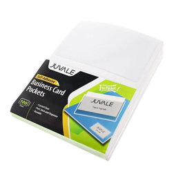 Juvale 100-Pack Business Cards Clear Adhesive Pockets, Top Load Holds 3.5" X 2" Card, Plastic Sleeves Cardholder for Classroom, Projects, Presentations, Office