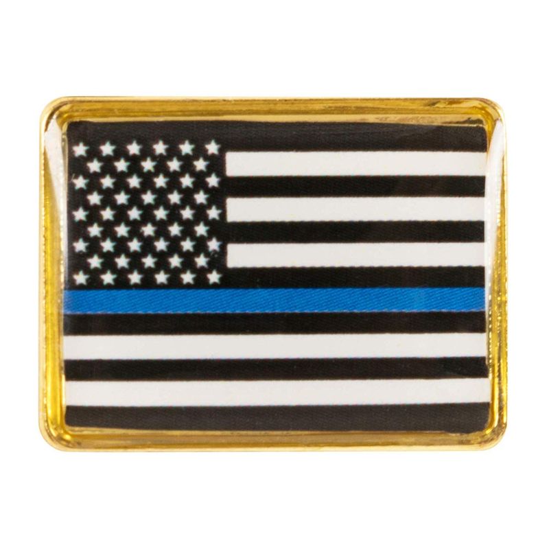 American Flag Police Lapel Pin - 12-Pack Thin Blue Line Flag Rectangle Pins, Law Enforcement Support, Black Blue and White with Gold Frame
