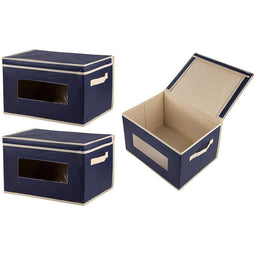 Foldable Storage Bins, Fabric Cubes (Navy, 16.2 x 10 x 12 In, 3 Pack)