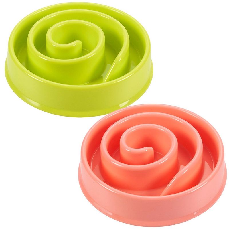 Juvale 2 Pack Interactive Spiral Dog Bowl, Slow Feeder Pet Dish, Pink And  Green : Target