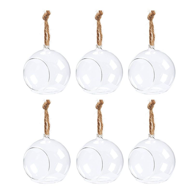 Juvale Hanging Glass Terrarium - 6-Pack Glass Orbs Terrarium Holder Succulent Plants, Tealight Candles, Indoor Outdoor House Decor, 3 Inches