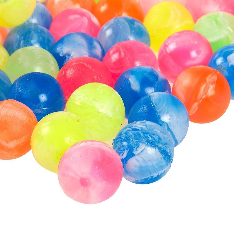 100 Count Bouncy Balls Party Favors For Kids – 0.73 Inch Mini Rubber Bouncing Toys For Birthday Goodie Bags Fillers, Assorted Neon Marble Designs