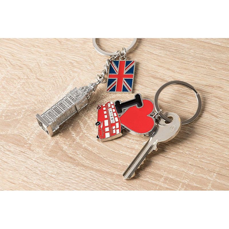Juvale 6 Pack London Keychains, British Souvenir Gifts, UK Flag, Telephone Booth, Big Ben, Double-decker Bus, England Metal Key Rings