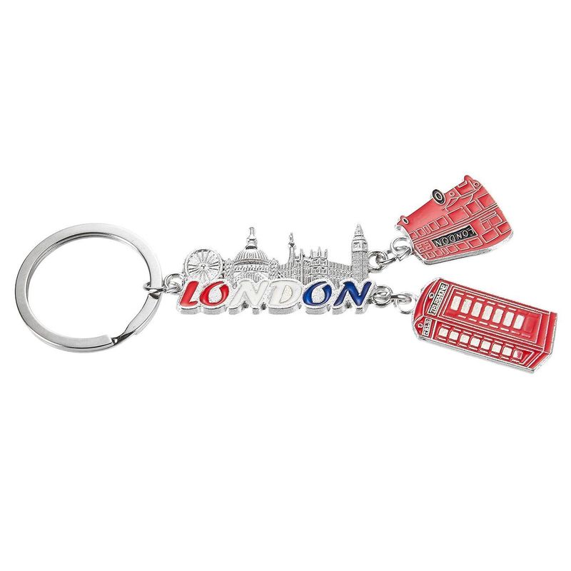 London Keychains - 6-Pack Souvenir Key Rings, 6 Assorted Designs Including Double-Decker Bus, Red Telephone Booth, Big Ben, and UK Flag, Silver, Red and Blue