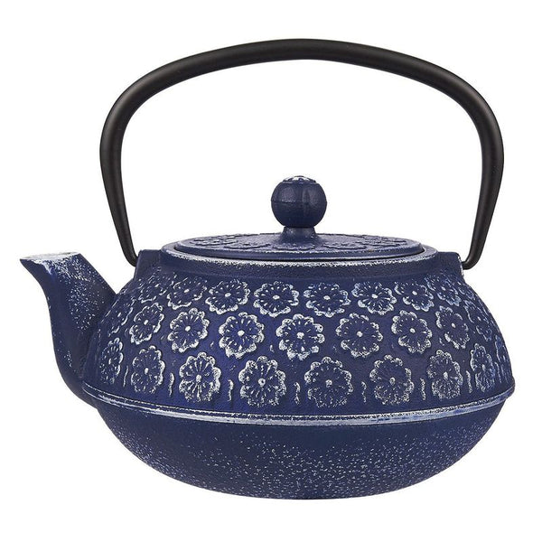 Juvale Blue Floral Cast Iron Teapot Kettle with Stainless Steel Infuser 34oz