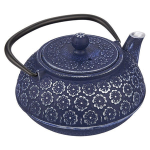 Juvale Blue Floral Cast Iron Teapot Kettle with Stainless Steel Infuser 34oz