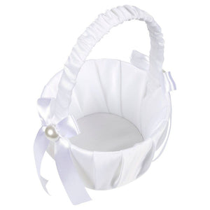 Juvale Flower Girl Satin Wedding Basket, White, 8 x 5 x 3.5 Inches