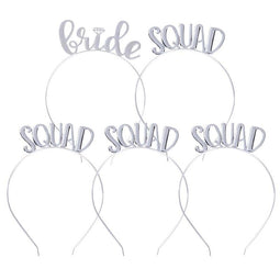 Bride and Squad Headbands, 5-Pack Bachelorette Tiara Acccessory for Bridal Party