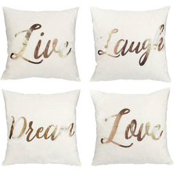 Juvale Throw Pillow Covers - 4-Pack Decorative Couch Pillow Cases Live Laugh Love Dream Rose Gold Prints Girls, Home DecorCushion Covers, White, 17 x 17 inches